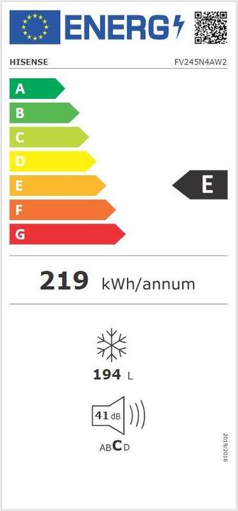 Energie-Label Hisense FV245N4AW2 (Freistehend, 194 l)