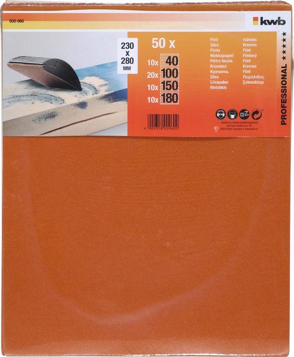 Image du produit kwb Set de papier abrasif à main Granulométrie (P180, P20, P100, P50, P40)