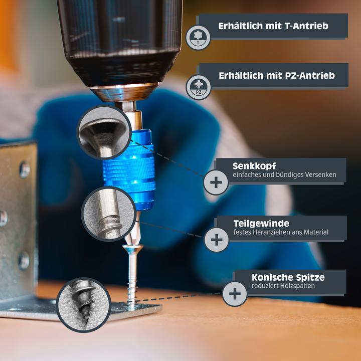 Actual product image Helpmate Universalschrauben Senkkopf 4x50, Edelstahl A2, T-Antrieb, 400 Stück (400 Screws per piece)