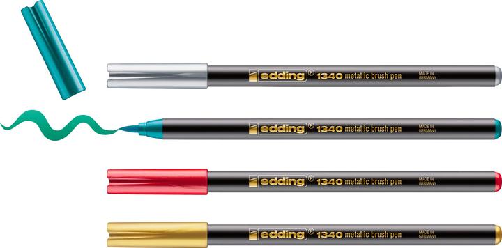 Immagine prodotto Edding Penna a punta di feltro Set di 4 penne a pennello (Oro, Argento, rosso metallizzato, Verde metallizzato, 4 x)