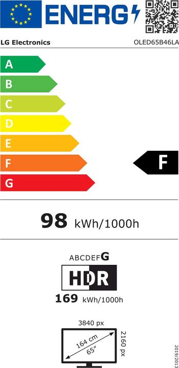 Label énergétique LG Téléviseur OLED B4 65" OLED65B46LA (65", B4, OLED, 4K, 2024)