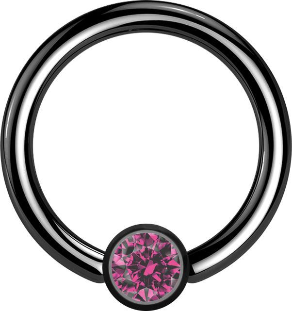 Produktbild Star Piercing Micro Closure Ring schwarz Zylinder Kristall pink (Chirurgenstahl 316L, ohne Messing)
