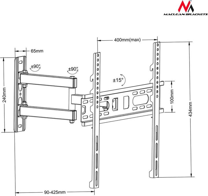 Actual product image Maclean MC-761 - VESA Monitor/TV Holder, 26-55", black, 30 kg (Wall, 55", 30 kg)