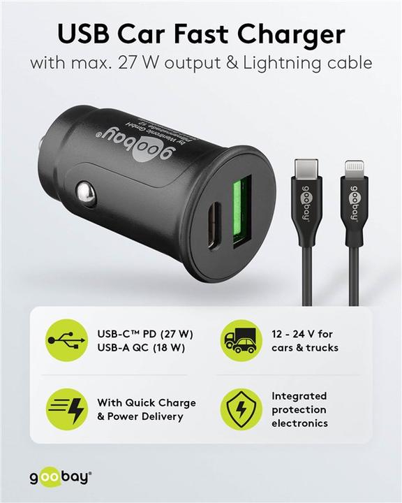 Produktbild Goobay Dual-USB Auto-Schnellladeset USB-C 27 W