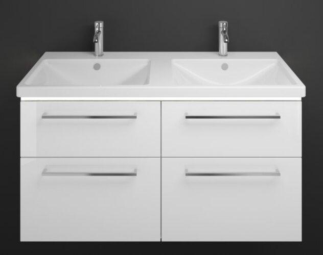 Immagine prodotto burgbad Eqio doppio lavabo in ceramica con mobiBette e mobiBette lavabo a LED illuminazione mobiBett