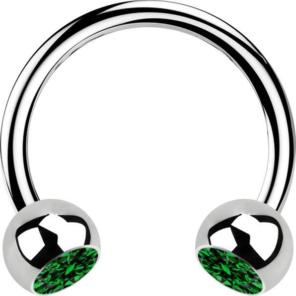 Produktbild Star Piercing Micro Circular Barbell silber mit zwei Kugeln Kristall grün (Chirurgenstahl 316L, ohne Messing)