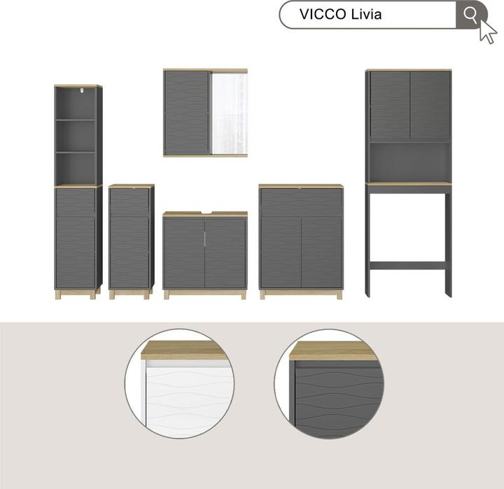 Immagine prodotto Vichy Toilettenschrank Livia, Anthrazit/Holz, 60 x 163 cm