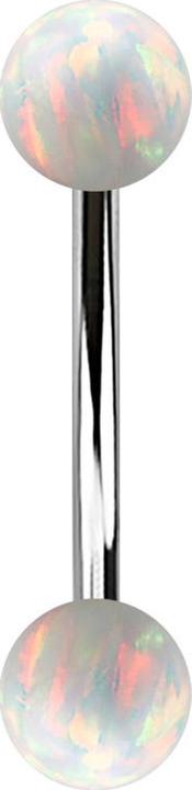 Star Piercing Micro Banane silber mit zwei Kugeln Opal weiss (ohne Messing, Chirurgenstahl 316L)