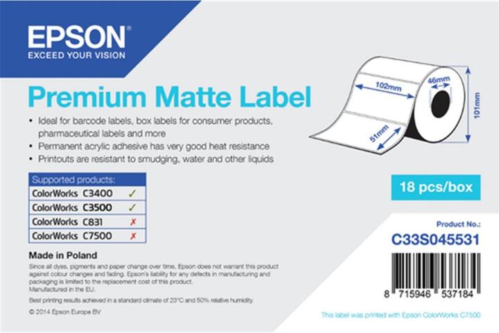 Actual product image Epson Premium Matte Label - Die-cut Roll:, 650 labels