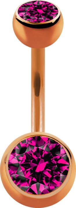 Produktbild Star Piercing Banane rosegold mit zwei Kugeln Kristall fuchsia (Chirurgenstahl 316L, ohne Messing)