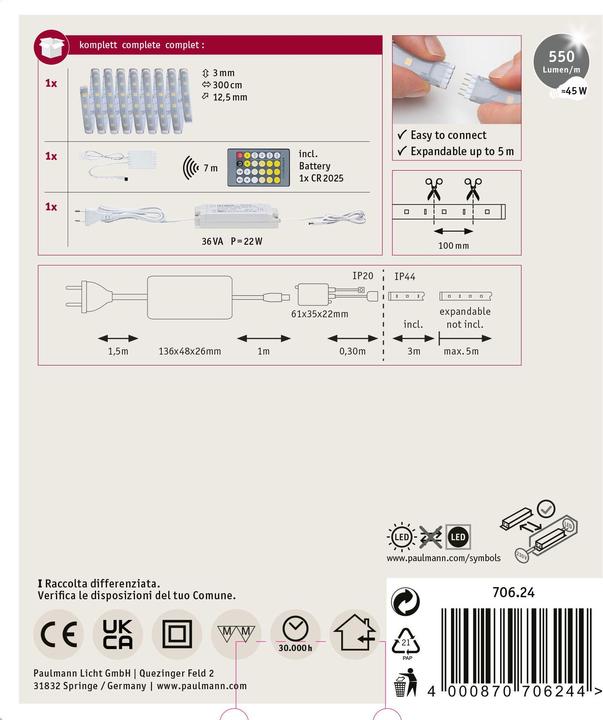 Immagine prodotto Paulmann Set di strisce MaxLED 500 (Bianco, 300 cm, Interno)