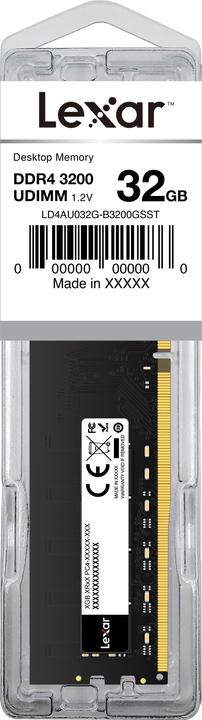 Image du produit Lexar 32 Go DDR4 3200 MT/s UDIMM 288pin CL19 (1 x 32GB, 3200 MHz, RAM DDR4, U-DIMM)