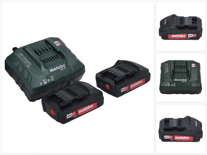 Metabo Basic Set 2x bloc batterie Li-Power 18 V 2,0 Ah CAS Li-Ion ( 2x 625596000 ) + chargeur ASC 55 (18 V)