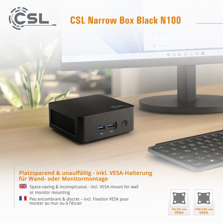 Actual product image CSL Mini-PC Narrow Box Black / 16GB / 1000 GB M.2 SSD / Win 11 Home (Intel N100, 16 GB, 1000 GB, Intel UHD Graphics)