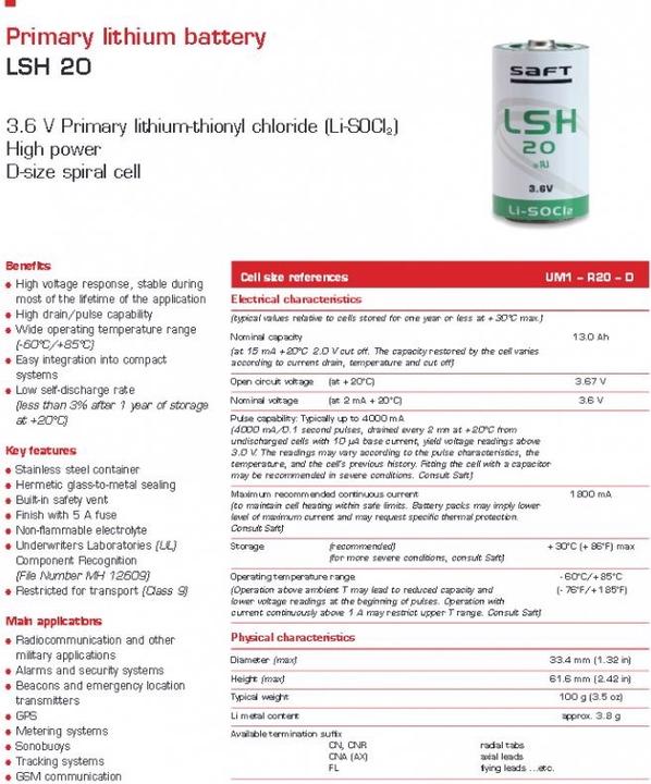 Actual product image Saft Battery LSH 20 L, Primary LSH20 (1 pcs., D, 13000 mAh)