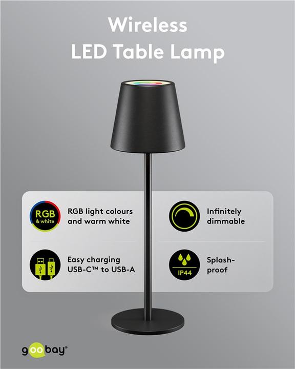 Actual product image Goobay Wireless LED table lamp RGB, black (150 lm)