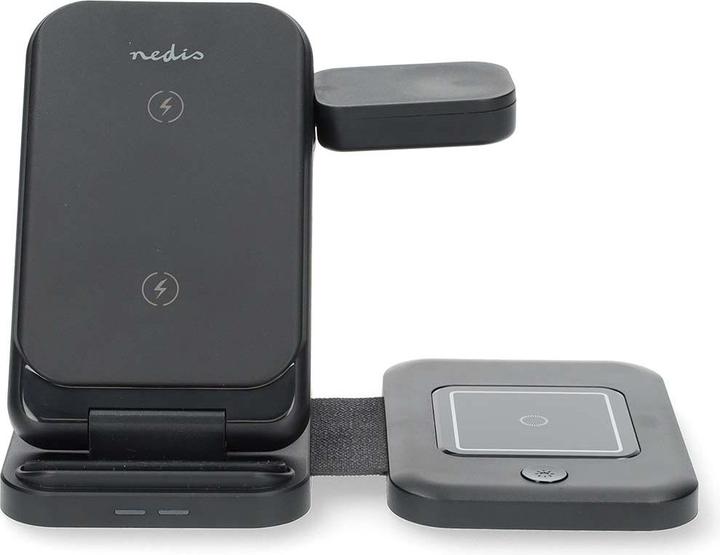 Actual product image Nedis Wireless charger | 3 in 1 | 15 W | LED display in use | incl. cable | USB-A / USB-C™ | (15 W)