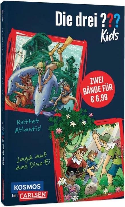 Actual product image Die drei??? Kids: Doppelband. Enthält die Bände: Rettet Atlantis! / Jagd auf das Dino-Ei (German, Ulf Blanck, Stefanie Wegner, Kim Schmidt, Ben Nevis, 2022)