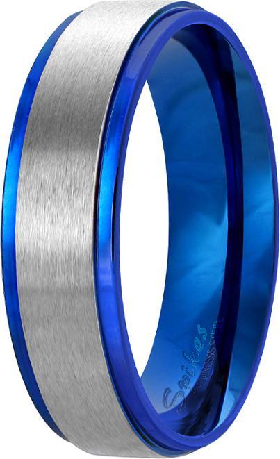 Produktbild Star Piercing Ring blau Streifen gebürstet silber (Chirurgenstahl 316L, Bioflex, ohne Messing)
