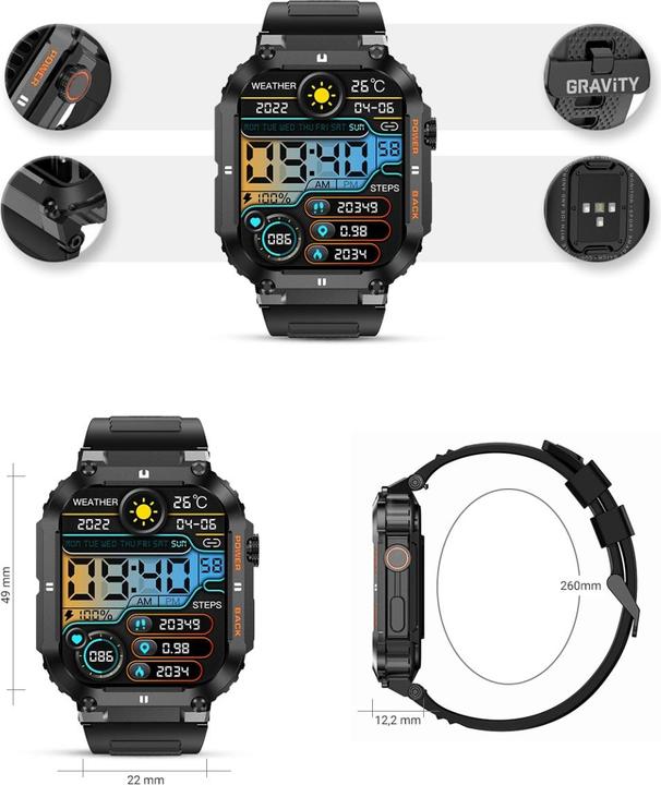 Produktbild Gravity SMARTWATCH MĘSKI GT6-1 - WYKONYWANIE POŁĄCZEŃ, MONITOR SNU (sg020a)