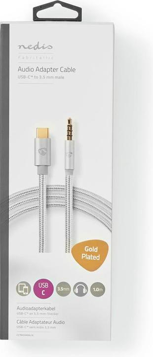 Image du produit Nedis Adaptateur USB USB 2.0 USB-C mâle 3.5 mm mâle 1.00 m rond Plaqué or Tressé/nylon Alumin (1 m, USB 2.0)