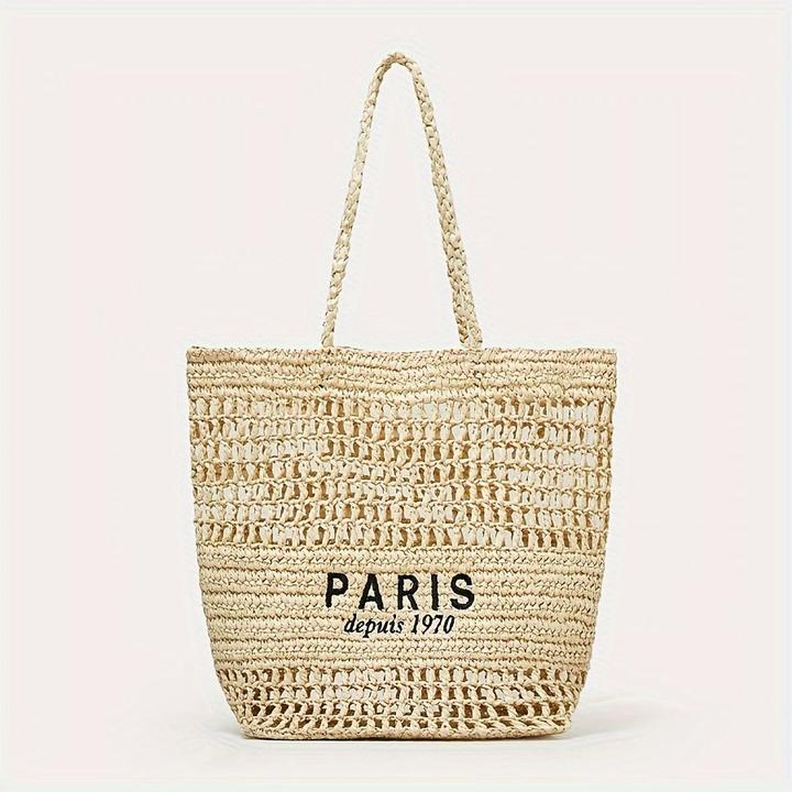 Immagine prodotto Only-Bags.Store Borsa della spesa in paglia intrecciata, borsa a tracolla con lettera ricamata alla moda, borsa da