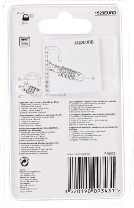 Immagine prodotto Master Lock Lucchetto sportivo Wide Pro con combinazione numerica regolabile individualmente vari colori