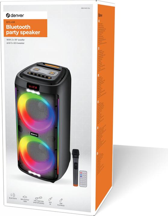 Actual product image Denver BPS-458 BT Party Speaker black (4 h, Rechargeable battery operated)