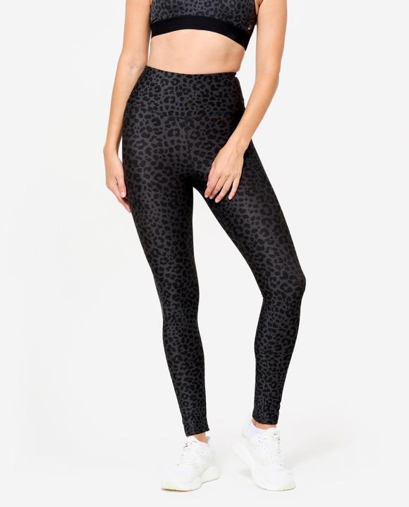 Produktbild Domyos Leggings Damen hoher Taillenbund - Leopardenprint dunkelgrau (W28/L31)