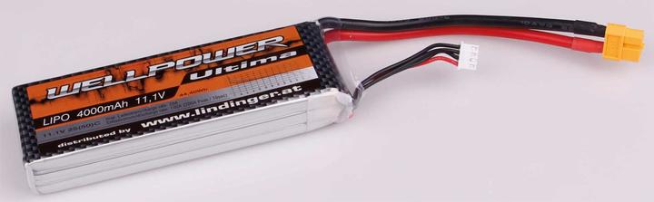 Image du produit Wellpower Accu Lipo Ultima 4000 mAh / 11,1 Volt 3S 25/50C CH3/5 XT-60 (11.10 V, 4000 mAh)