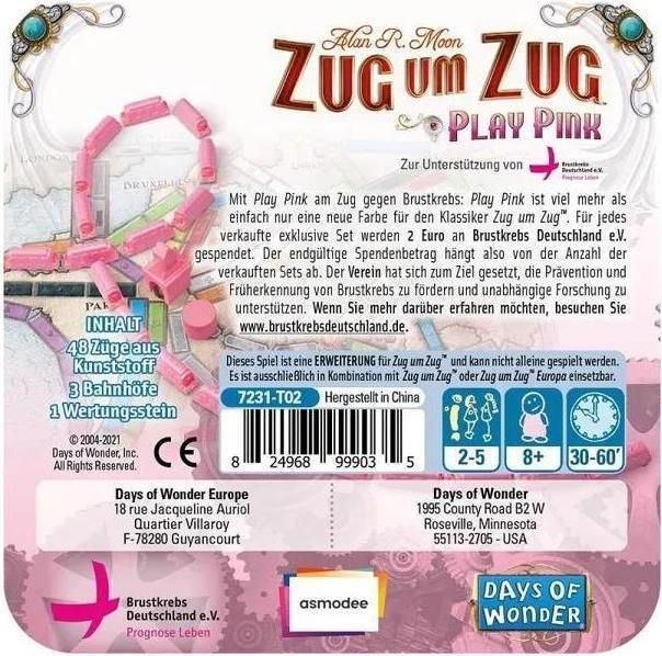 Productafbeelding Asmodée Ticket to Ride-Play Pink, (6-pack display), voor 2-5 spelers, leeftijden 8+, (DE-uitbreiding) (Duits)