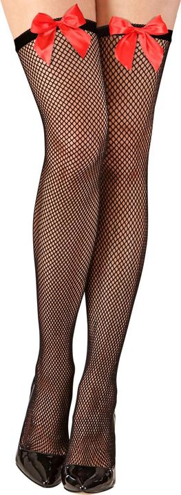 Produktbild Widmann SCHWARZE HALTERLOSE NETZSTRÜMPFE MIT ROTER SCHLEIFE, One Size Fits Most Adult