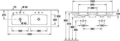 Produktbild Villeroy & Boch V&B Schrank-Doppelwaschtisch VENTICELLO 1300x500mm, mit ÜL stone white C+ (50 cm, 130 cm)