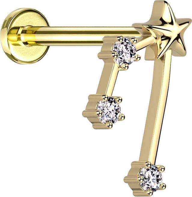 Star Piercing Micro Labret Innengewinde vergoldet Sternzeichen Stier mit Kristallen (Chirurgenstahl 316L, Messing)