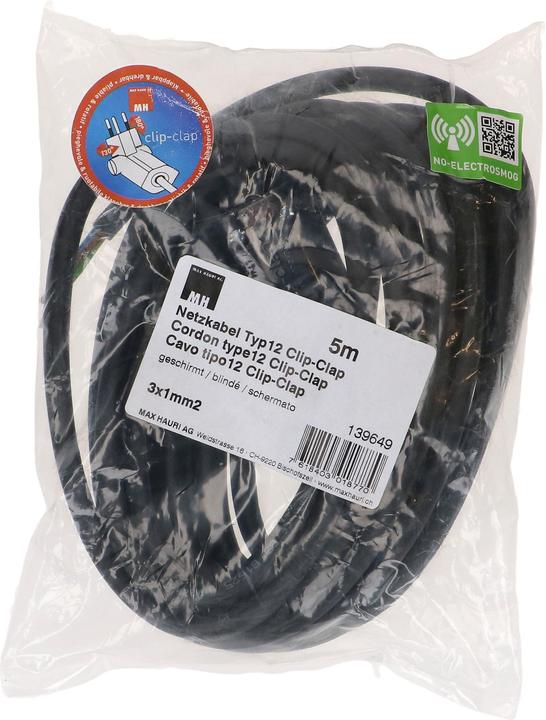 Produktbild Max Hauri Elektrobiologie MHAG Netzkabel 3G1.0 geschirmt Typ 12 (5 m)