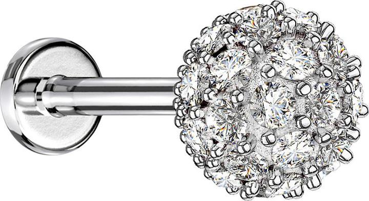 Star Piercing Micro Labret Innengewinde silber multi Kristallkugel (Messing, Chirurgenstahl 316L)