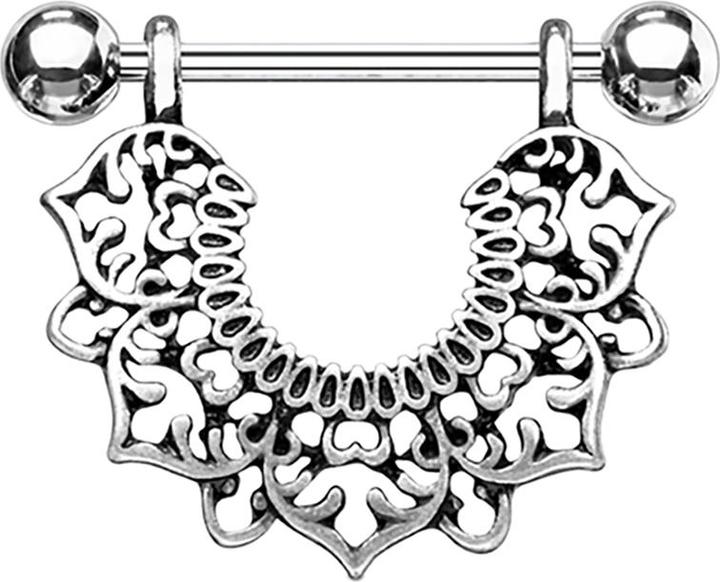 Star Piercing Barbell silber mit zwei Kugeln filigrane Blume (Chirurgenstahl 316L, Messing)