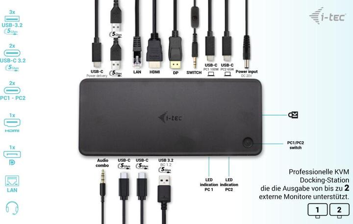 Produktbild i-tec USB-C Dual KVM Display Docking Station 4K (USB-C, 9 Ports)