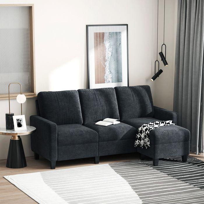 Immagine prodotto Swisshandel24 Divano ad angolo Divano in tessuto Set di divani ad angolo con chaise longue reversibile a L Grigio (Divano ad angolo)