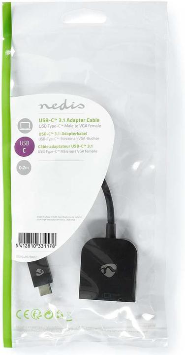 Immagine prodotto Nedis Adattatore USB USB 3.2 Gen 1 USB-CT Maschio VGA Femmina 5 Gbps 0,20 m Rotondo PVC nichelato Nero P (USB, 20 cm)