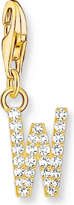Thomas Sabo Charm-Anhänger Buchstabe W mit Weissen Steinen Vergoldet (925er Silber)