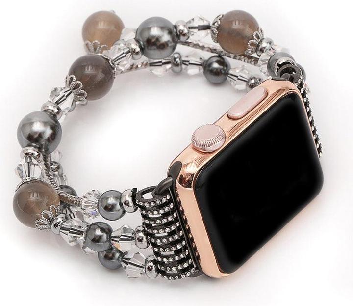 Immagine prodotto Hermex Apple Watch 44 millimetri / 42 millimetri signore braccialetto di lusso perle argento nero