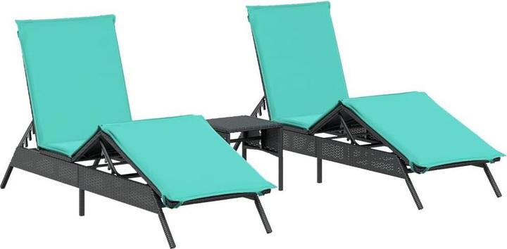 Produktbild VidaXL Sonnenliege mit Tisch Gartenliege Relaxliege 2 Stk. Schwarz Poly Rattan (35 cm)