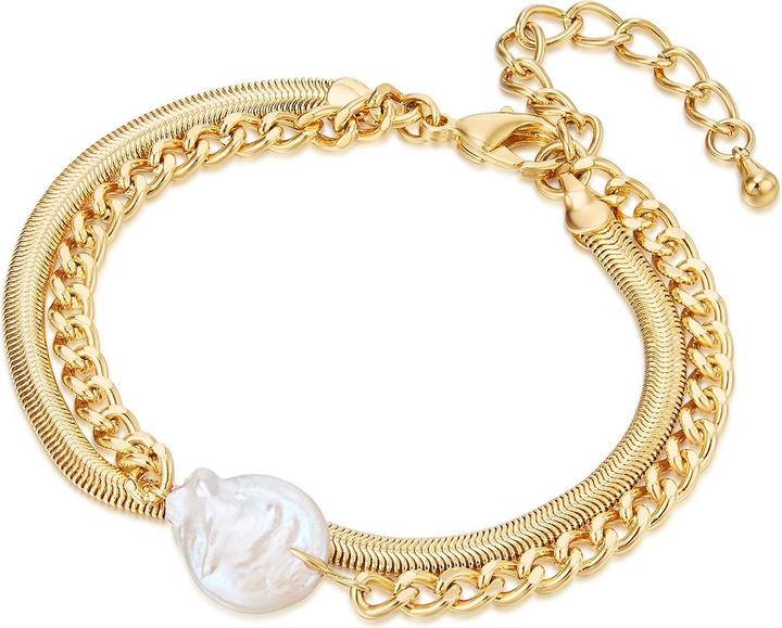 Lulu & Jane Damen Messing Süsswasser-Zuchtperle gelbgold - 29163 (19 cm, Messing)