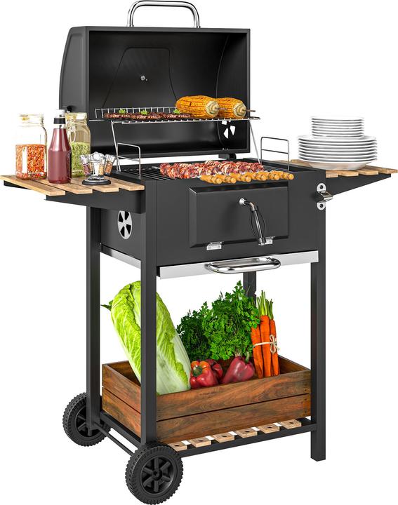 Produktbild Outsunny Holzkohlegrill Edelstahl, Kiefernholz Schwarz (36 cm)