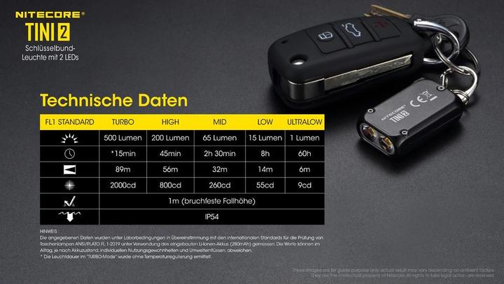 Actual product image Nitecore TINI 2 - 500 lumen, black (4.70 cm, 500 lm)