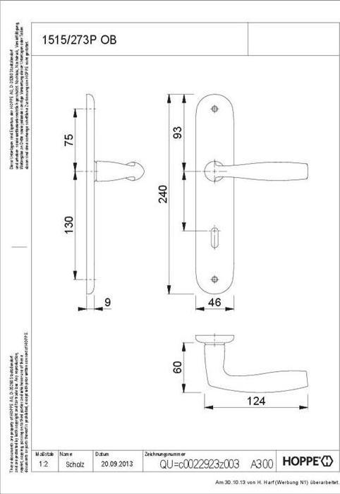 Actual product image Hoppe Long backplate set Vitória 1515/273P aluminium F1 OB 72 mm DIN left / right (Door handle)