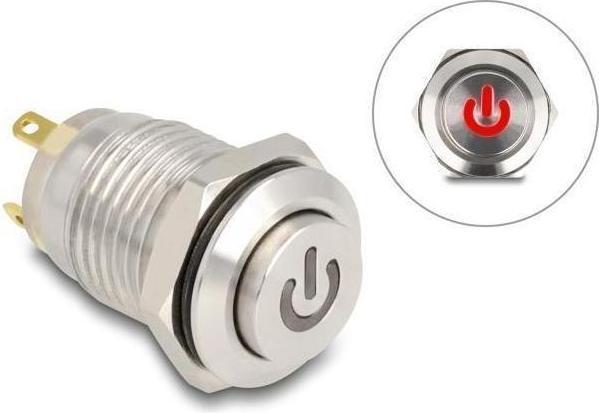 Immagine prodotto Delock Pulsante per installazione 12 mm 4 x connessione a saldare LED rosso