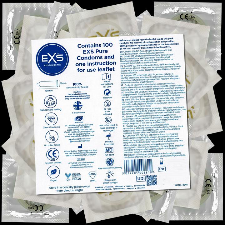 EXS Vorratsbeutel «Pure» 100 dünne, vegane Kondome (100 Stk.)