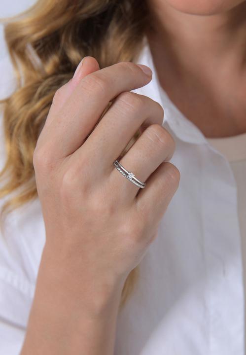 Immagine prodotto Elli Anello DIAMANTI Anello solitario con diamante (0,06 carati) in oro bianco 585 (58, 950 Palladio)